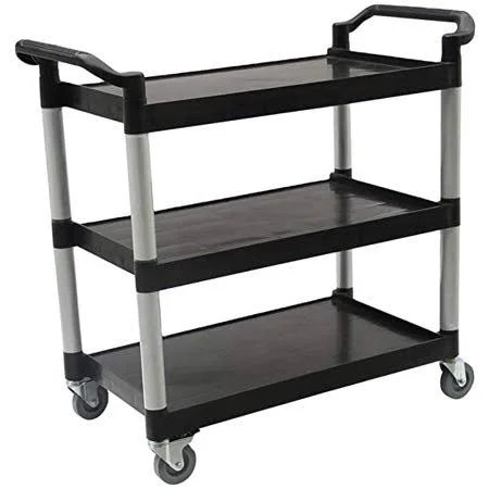 42 inch x 20 inch x 38 inch Black Plastic 3 Shelf Restaurant Utility/Bussing Cart, Size: One Size