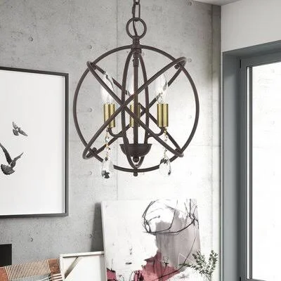 Auberta 3 - Unique Globe Light Pendant with Crystal Willa Arlo Interiors Finish: Bronze, Size: 12.25x22 H x 12.625x22 W x 12.625