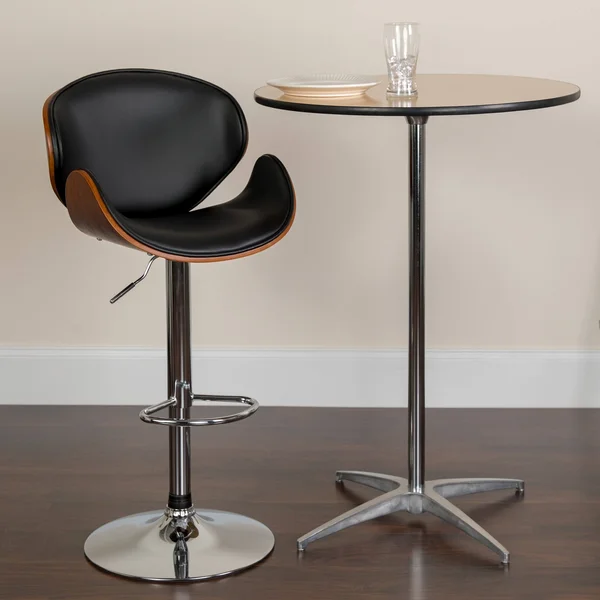 Lancaster Home Adjustable Height Bar Stool with Curved Vinyl Seat and Back Beech, Brown
