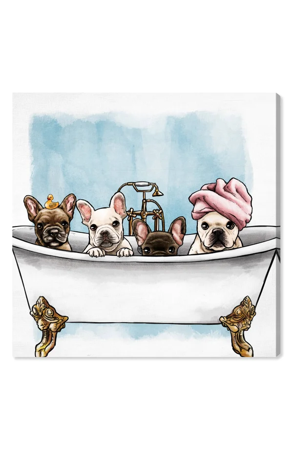 Oliver Gal Frenchies in The Tub Canvas Art