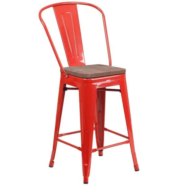 Flash Furniture 24x22 High Metal Counter Height Stool with Back and Wood SEAT, White