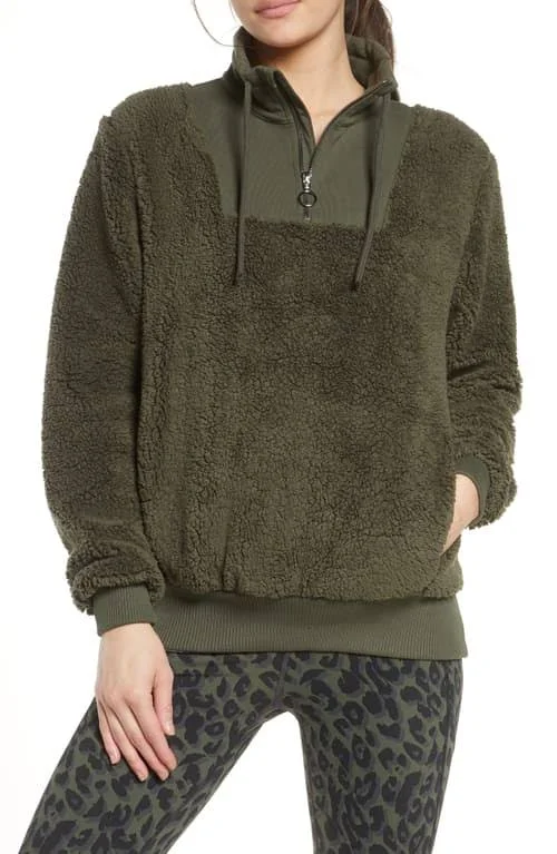 Women's Sweaty Betty Faux Shearling Quarter Zip Pullover