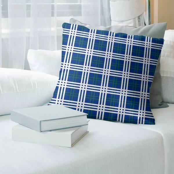 Seattle Throwback Football Luxury Plaid Accent Pillow-Faux Linen - 20 x 20 - Blue/Green/White