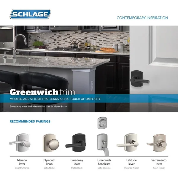 Schlage F40 Latitude with Greenwich Rose Privacy Lock Aged Bronze Finish