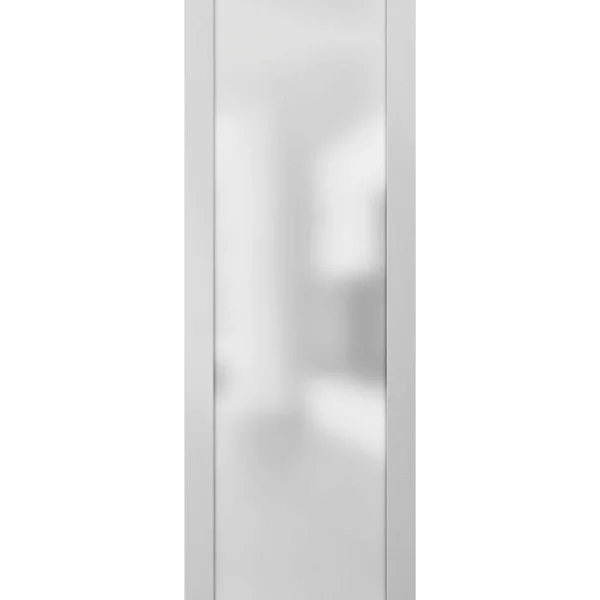SARTODOORS Sliding Barn Door 28 x 80 with Hardware, Quadro 4055 White Silk with Frosted Glass, 6.6ft Rail Set, Lite Solid Pan