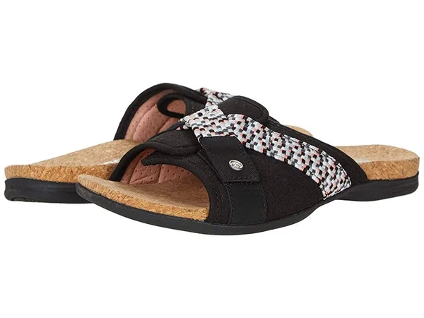 Spenco Orthotic Perforated Slide Sandal- Bonaire, Size 7 Wide, Black