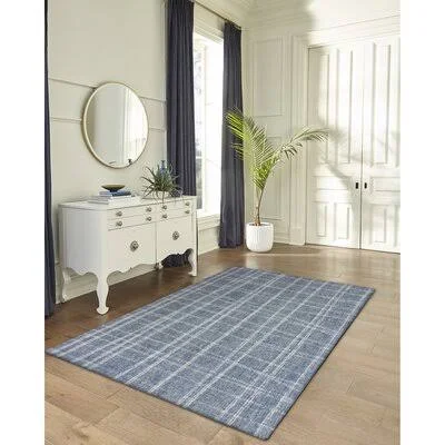 Williston Forge Gritton Plaid Hand-Woven Wool Blue Area Rug