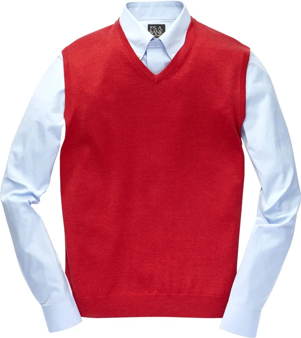 JoS. A. Bank Men's Traveler Collection Merino Wool Sweater Vest - Red, Small
