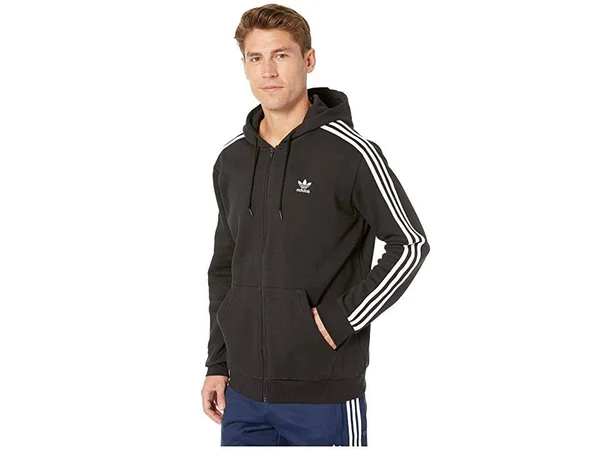 Adidas Originals Men's 3-Stripes Full Zip Hoodie - Black, Small