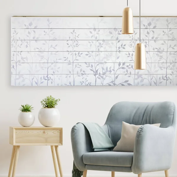 Gray Leaves 19x45 inch Print on Planked Wood Wall Art
