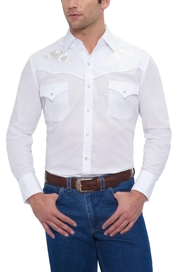 Ely Cattleman Men's Long Sleeve Western Shirt with Rose Embroidery