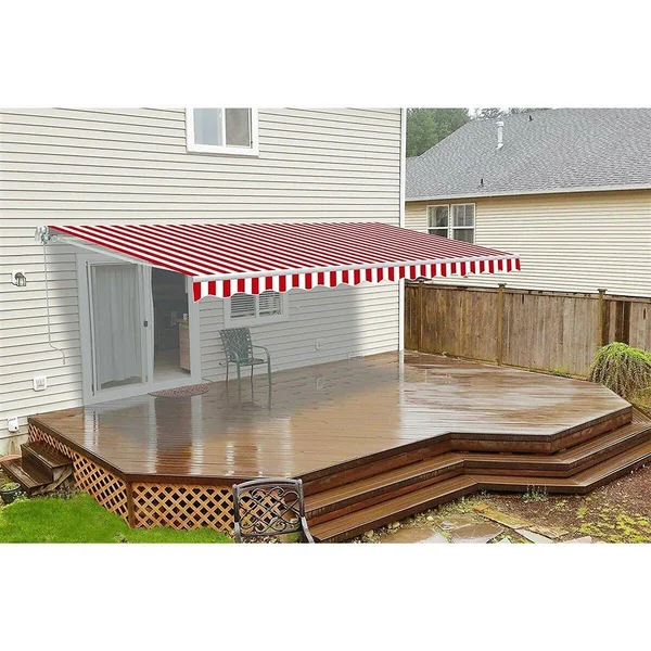 Aleko AW6.5X5REDWT05-UNB 6.5 x 5 ft. Patio Retractable Awning Red & White Stripes