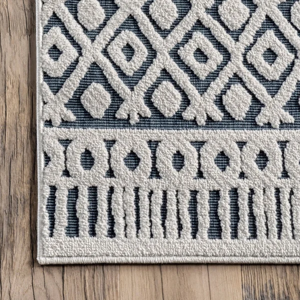 nuLOOM Tina Textured Geometric Banded Area Rug - 9' x 12' - Blue
