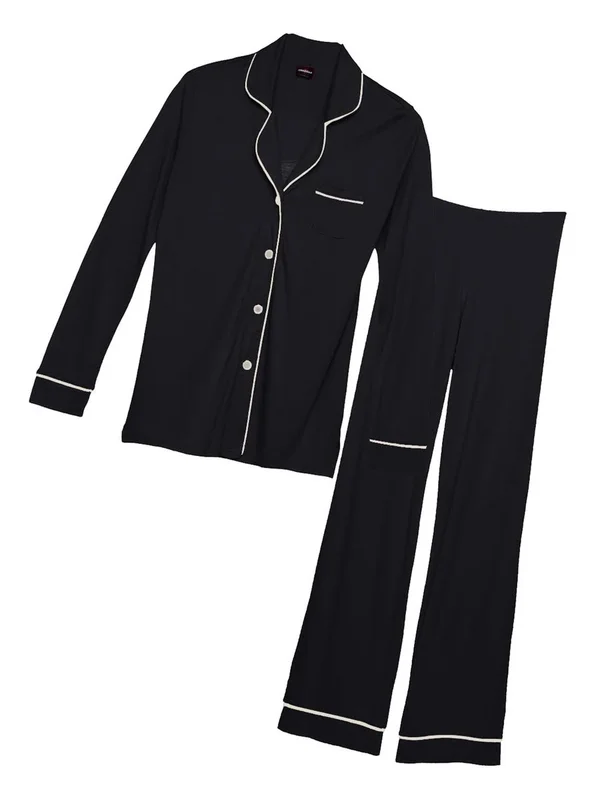 Cosabella Plus Size Bella PJ Long Sleeve Top and Pants PJ Set - Black