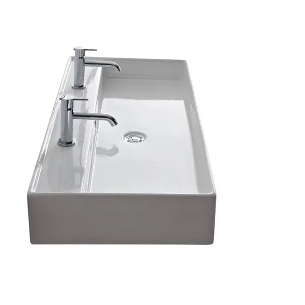 Nameeks 8031/R-120B Scarabeo 47-1/4x22 Ceramic Bathroom Sink for Vessel or Wall Mo White - Six Hole