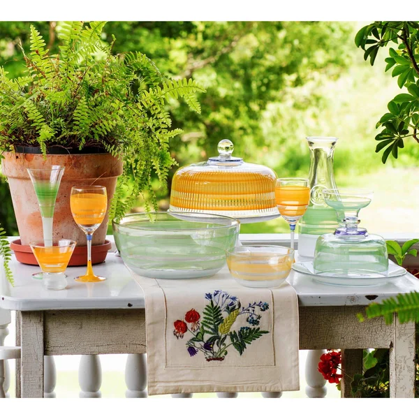 Set of 2 Orange Retro Stripe Hand Painted Glass Serving Bowls 6x22
