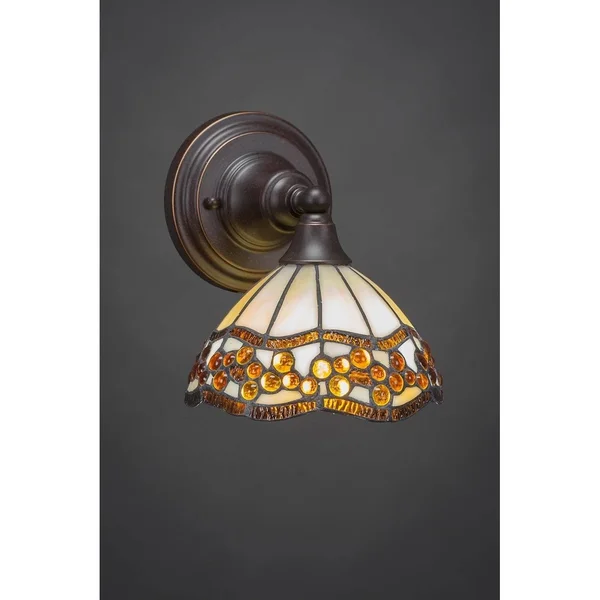 Toltec Lighting 40-DG-9975 Wall Sconce with 7 in. Roman Jewel Tiffany Glass in Dark Granite