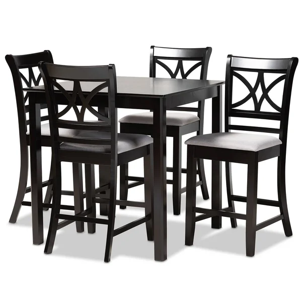 Baxton Studio Chandler Modern and Contemporary Grey Fabric Upholstered and Espresso Brown Finished Wood 5-Piece Counter Height P