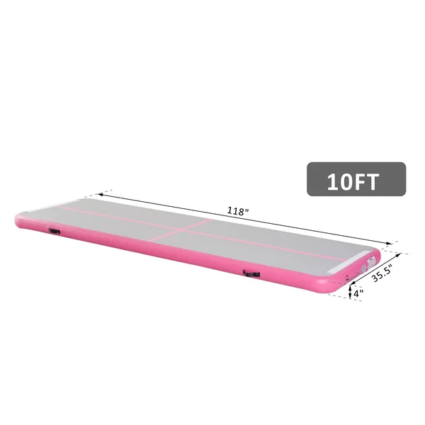Soozier 10' Air Track Inflatable Tumbling Mat for Gymnastics with Pump - Light Grey/Pink