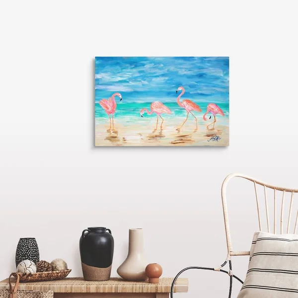 Flamingo Beach, Canvas Wall Art, 30x20, Great Big Canvas