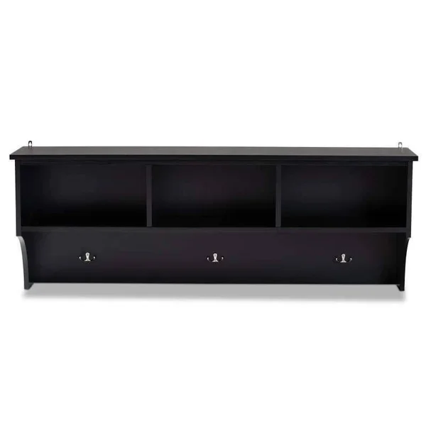 Baxton Studio Maya Modern Transitional Black Finished Wood Entryway Wall Mounted Coat Rack with Shelves
