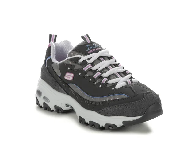 Women's Skechers 149060 D&Lites Sparkling Rain Sneakers in Charcoal/Pink Size 7 Wide