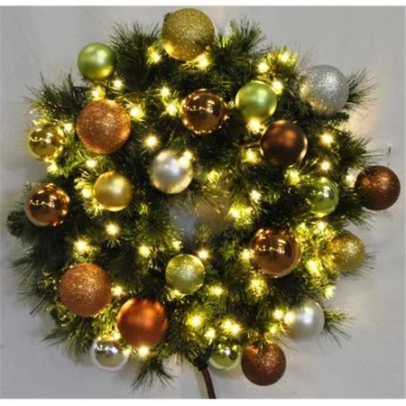 Winterland Wl-gwsq-04-wood-lww 4 ft. Prelit Warm White LED Sequoia Wreath Decorated with The Woodland Ornament Collection