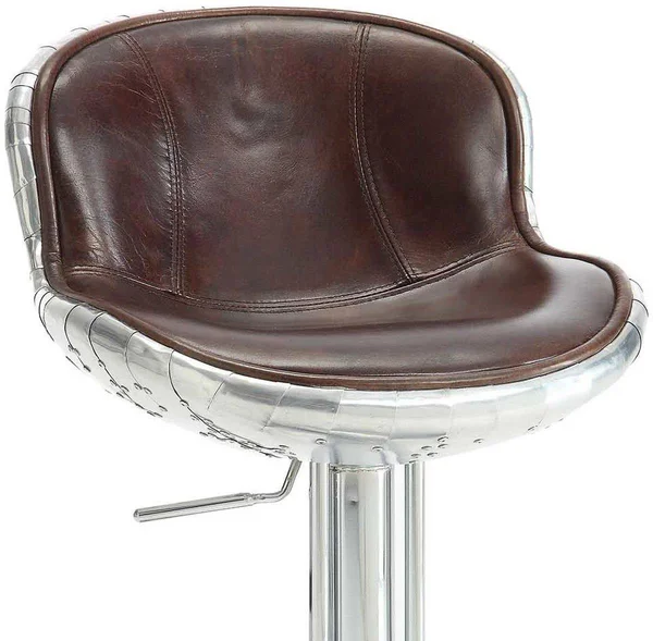 Acme Furniture Brancaster Adjustable Swivel Stool, Vintage Brown Leather & Aluminum