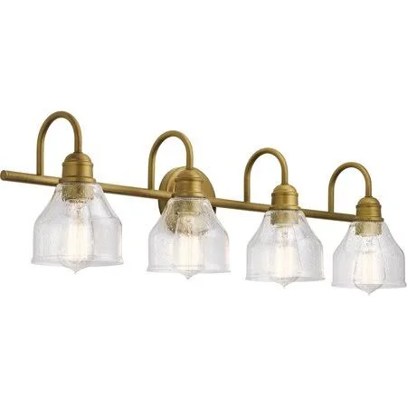 Natural Brass Tone Finish Bathroom Vanity 33 inch Wide Steel Material 4 Light Fixture - Size: 0.5 in