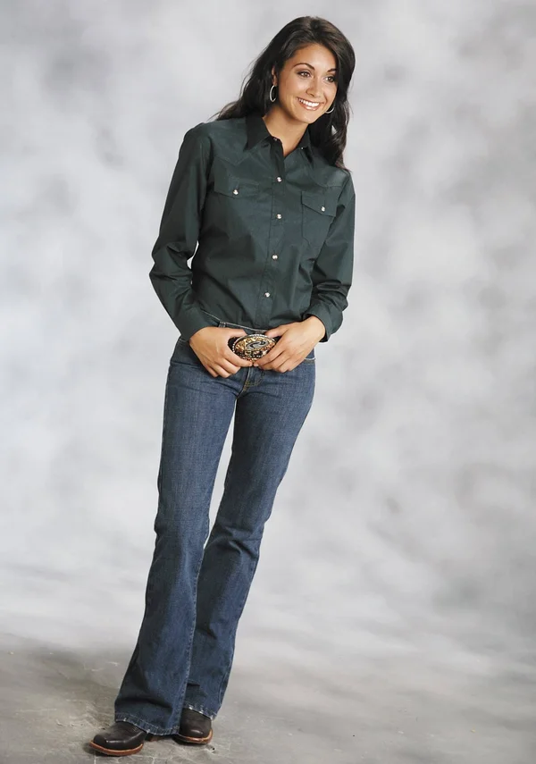 Roper Western Shirt Women L/S Snap Solid 03-050-0265-1068 Gr Green