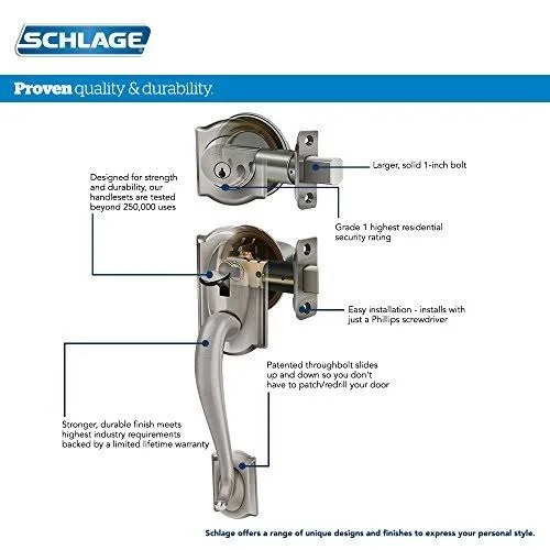Schlage Lock Company Camelot Single Cylinder Handleset and Georgian Knob, Matte Black (F60 Cam 622 Geo)