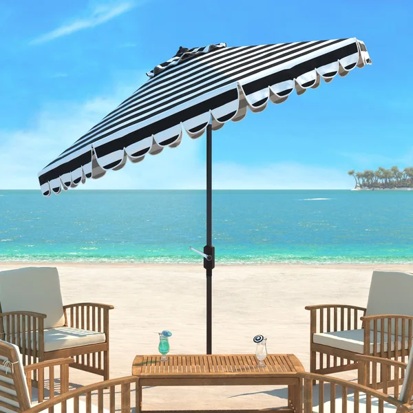 Safavieh 9-ft. Striped Scalloped Trim Patio Umbrella - Black