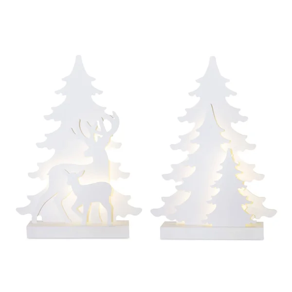 LED Tree and Deer (Set of 2) 16x22H Polyester/MDF 6 HR Timer 3 AA Batteries, Not Included