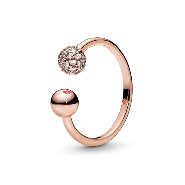Pandora Women's 188316CZ Polished & Pave Bead Open Ring (4.5 - Rose)