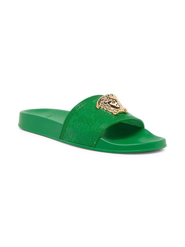 Versace Women's Palazzo Pool Slides - Bright Green - Size 6.5 Sandals