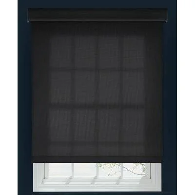 Custom Outside Mount 5% Light Filtering Roller Shade Linen Avenue Size: 30.75x22 W x 54x22 L, Color: Black