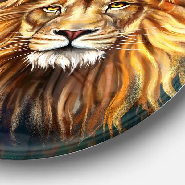 Designart 'Lion Head in Blue' Animal Glossy Large Disk Metal Wall Art