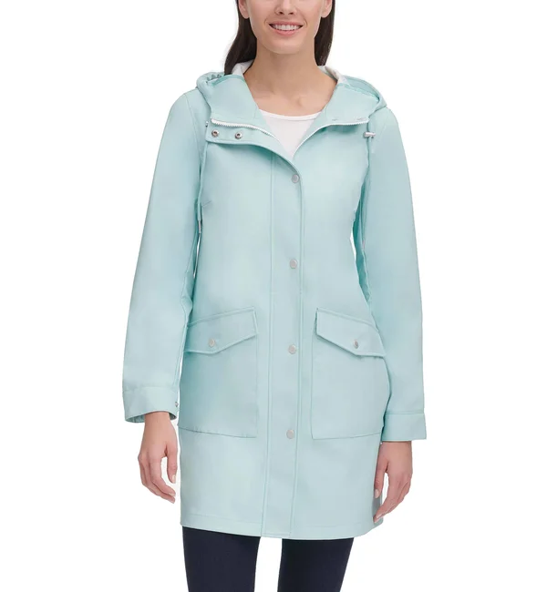 Levi's Rubberized PU Fishtail Rain Parka Women's Coat Light Blue : SM