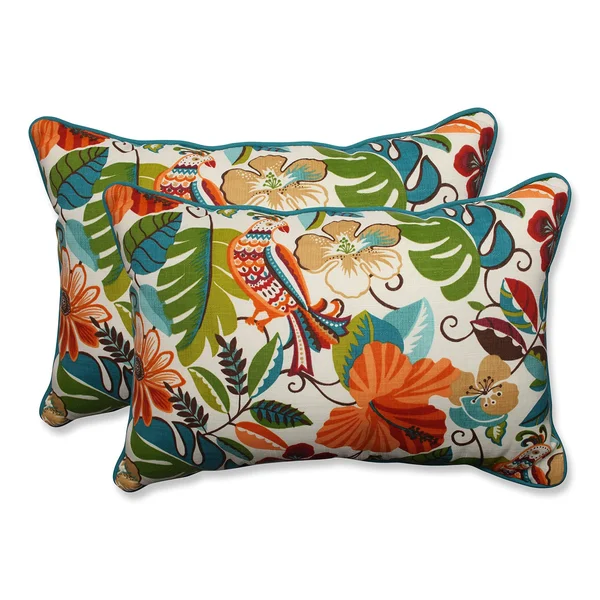 Pillow Perfect 594965 Outdoor Lensing Jungle Over-Sized Rectangular Throw Pillow - Set of 2 in White, Traditional, Bellacor
