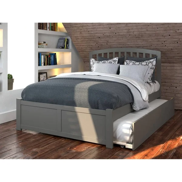 Atlantic Furniture Richmond Grey Full Platform Bed with Flat Panel Foot Board and Twin Urban Trundle