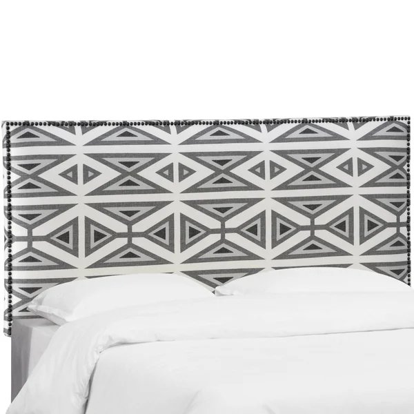 Queen Bella Nail Button Border Headboard Gray Linen with Pewter Nailbuttons - Skyline Furniture