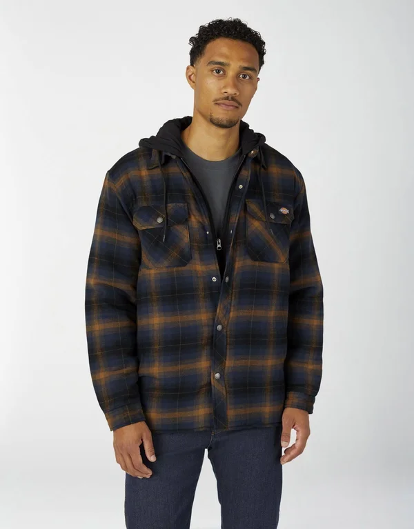 Dickies Men's Relaxed Fleece Hooded Flannel Shirt Jacket