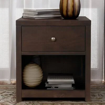Vintage Aesthetics Drawer Nightstand in Rich Brown Red Barrel Studio