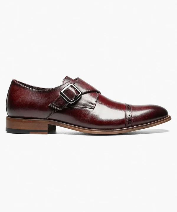 Stacy Adams Desmond Cap-Toe Monk-Strap Loafer (Burgundy) Men's Shoes