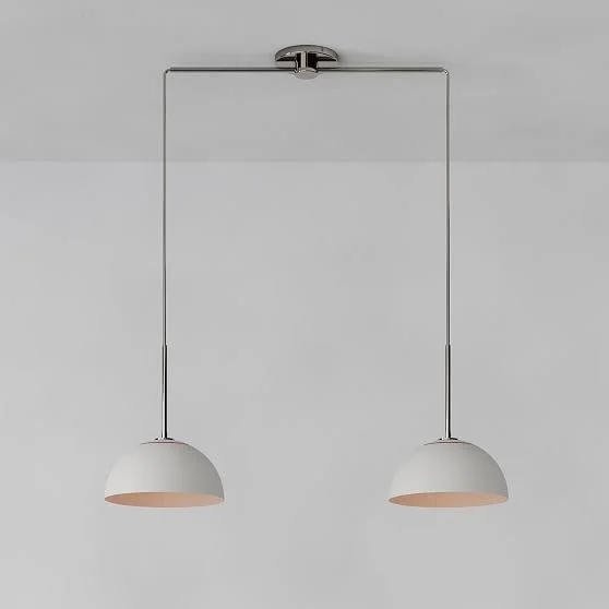 Sculptural 2-Light Pendant, Metal Medium, White, Polished Nickel, 12x22