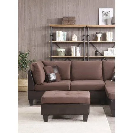 Nathaniel Home Bonded Chocolate Leather and Champion Ottoman - Brown