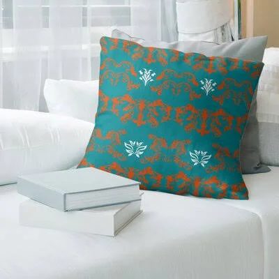 Miami Football Baroque Square Pillow Cover East Urban Home Color: Green/Orange/White - Size: 18x22 x 18
