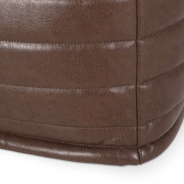 Baddow Contemporary Faux Leather Channel Stitch Rectangular Pouf Brown - Christopher Knight Home