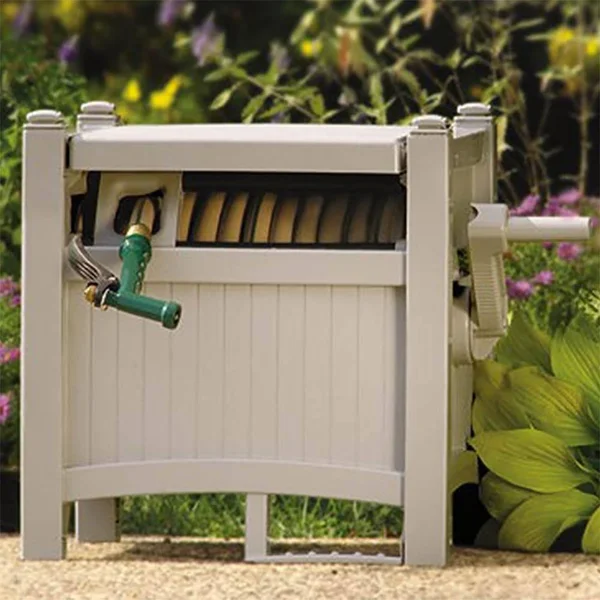 Suncast 100' Slide Trak Resin Garden Hose Reel Hideaway, Light Taupe (2 Pack)