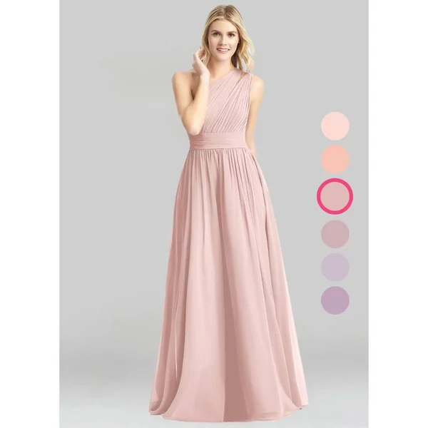 Azazie A-Line/Princess One-Shoulder Floor-Length Chiffon Bridesmaid Dresses - Dusty Rose